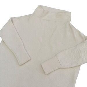 Free People Cream Ribbed Knit Turtleneck Sweater Women's S Minimalist Cozy Chic